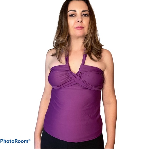 Elle Purple Halter Tankini Swimwear Top 10 - Picture 2 of 9
